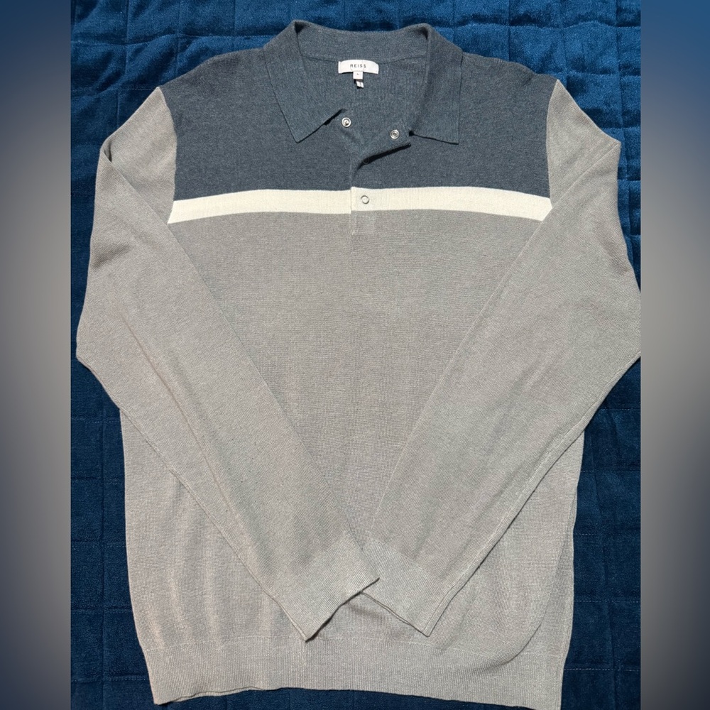 EUC Men’s Reiss Long Sleeve Knit Sweater Polo Size L